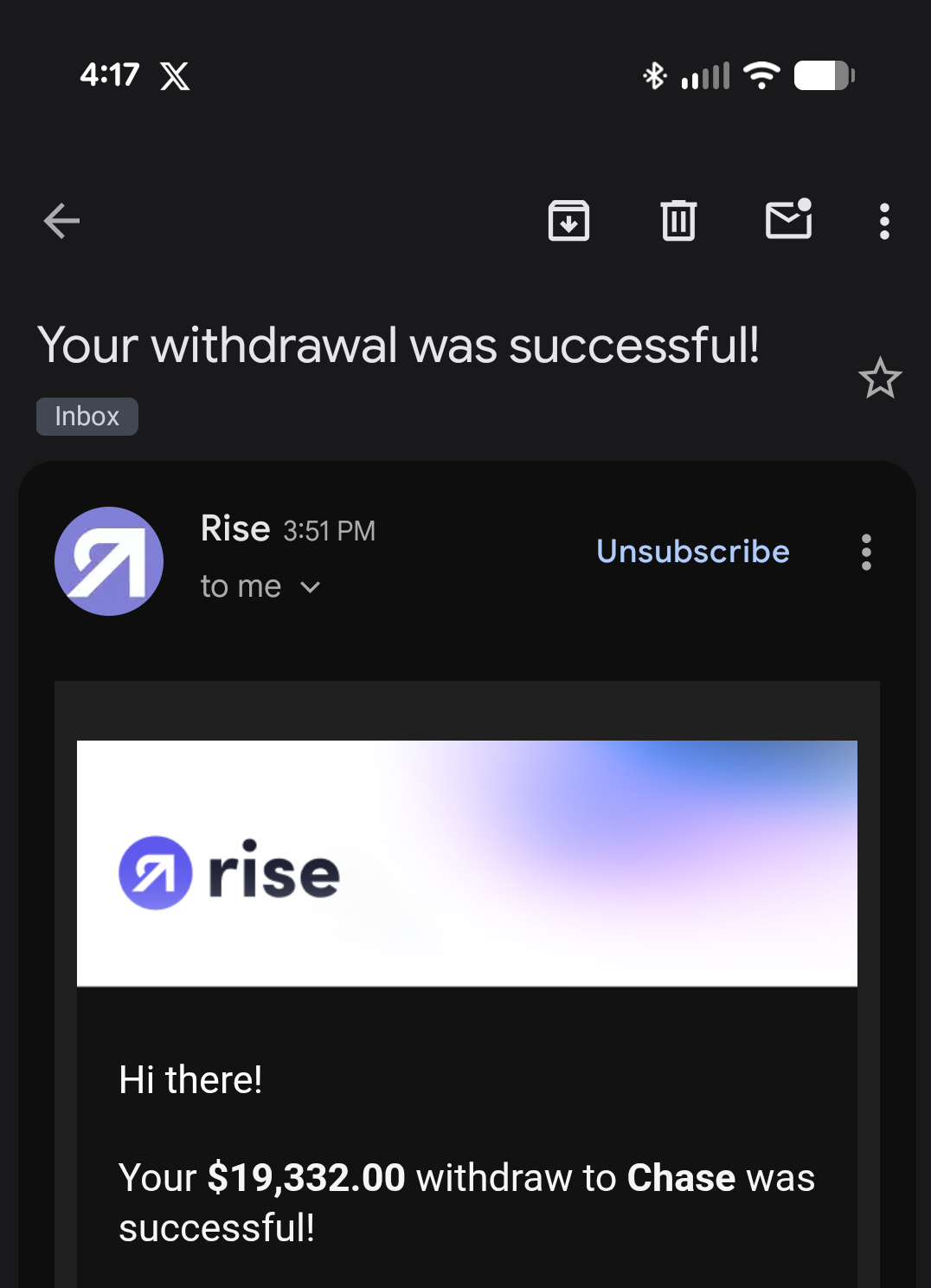 Payout confirmation shared with the community